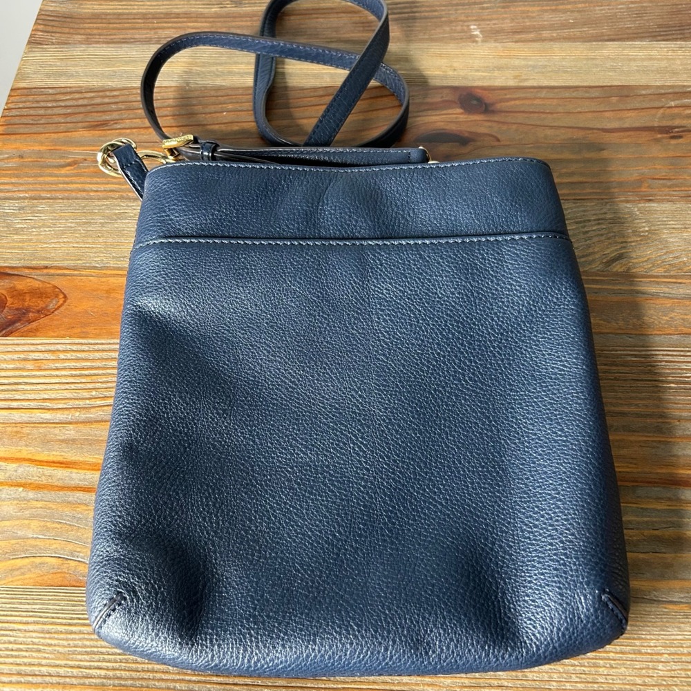 Michael‎ Michael Kors Navy blue Hamilton pebbled Leather Crossbody Bag Gold - Picture 5 of 13